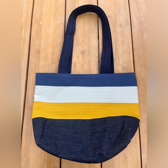 Maechen Marie Striped Fabric Shoulder Bag in Navy, White and Gold - Picture 1 of 5